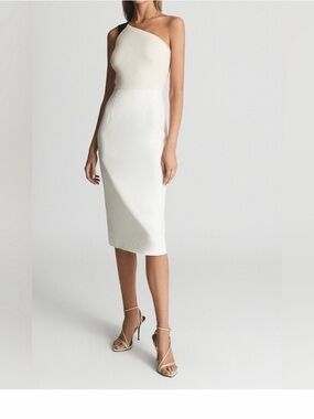 Reiss One-Shoulder Two-Tone Dress in Blush and Ivory